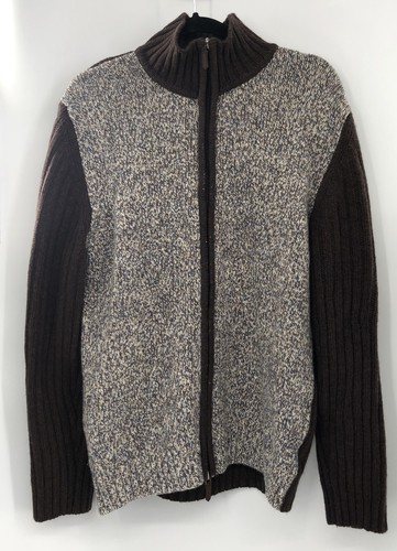Canali Sportswear Men's Wool White/Blue/Brown Full Zip Collared Sweater sz 50
