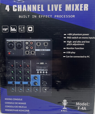 4 Channel Live Mixer Built In Effect Processor Model F-4A Audio Mix. OPEN BOX