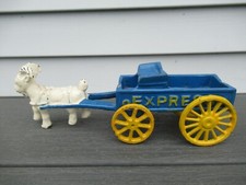 Vintage Repro Cast Iron Goat Pulling Express Wagon Cart