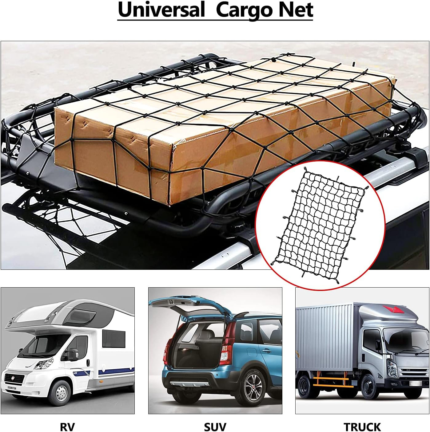 2’X3’ Bungee Cargo Net Stretches to 4'X6' for Truck Bed,Pickup Bed,Trailer,Motor