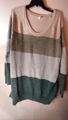 Maurices Beige and Green Scoop Neck Pullover Sweater Wms Size XL-Adjustable Side