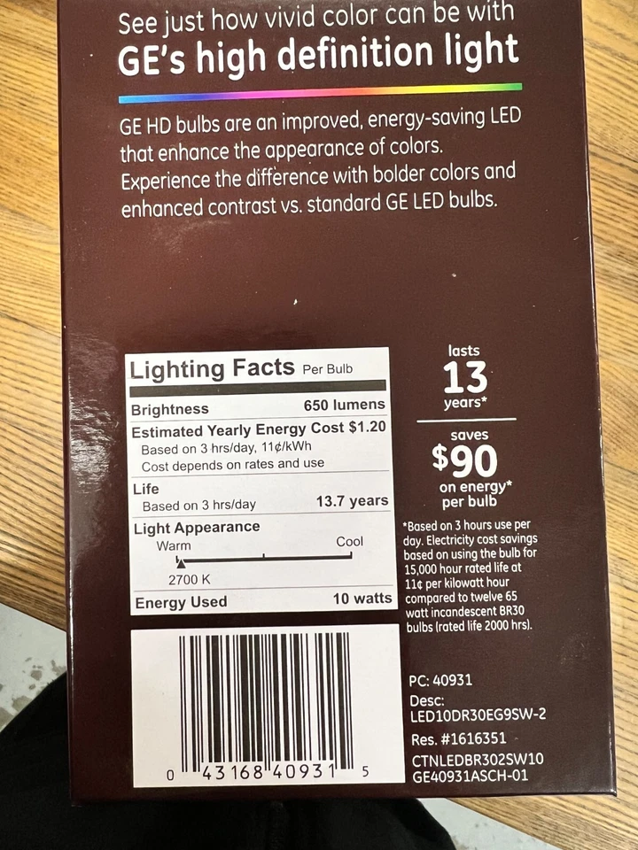 QTY 6 GE Lighting Relax HD LED Soft White Dimmable Light Bulbs 650 Lumens 40931 - Image 3 of 4