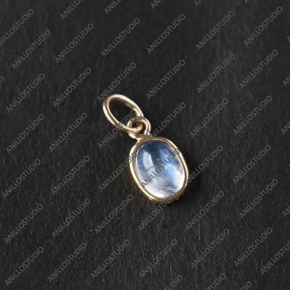 8x6mm Cabujón Arco Iris Piedra Lunar Dije Colgante para Pulsera, Collar Oro 14k Foto 3 de 4