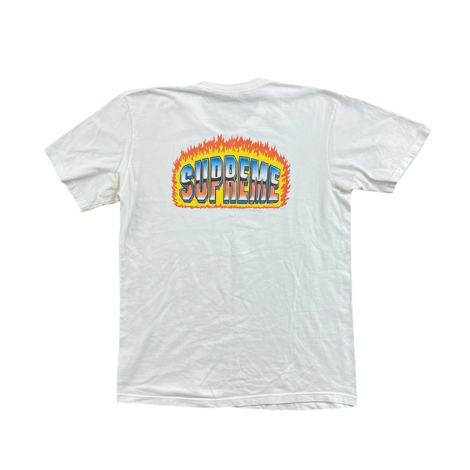 Supreme White Chrome Tee FW 2020 Made In the USA Cotton Y2K Flame Medium ??