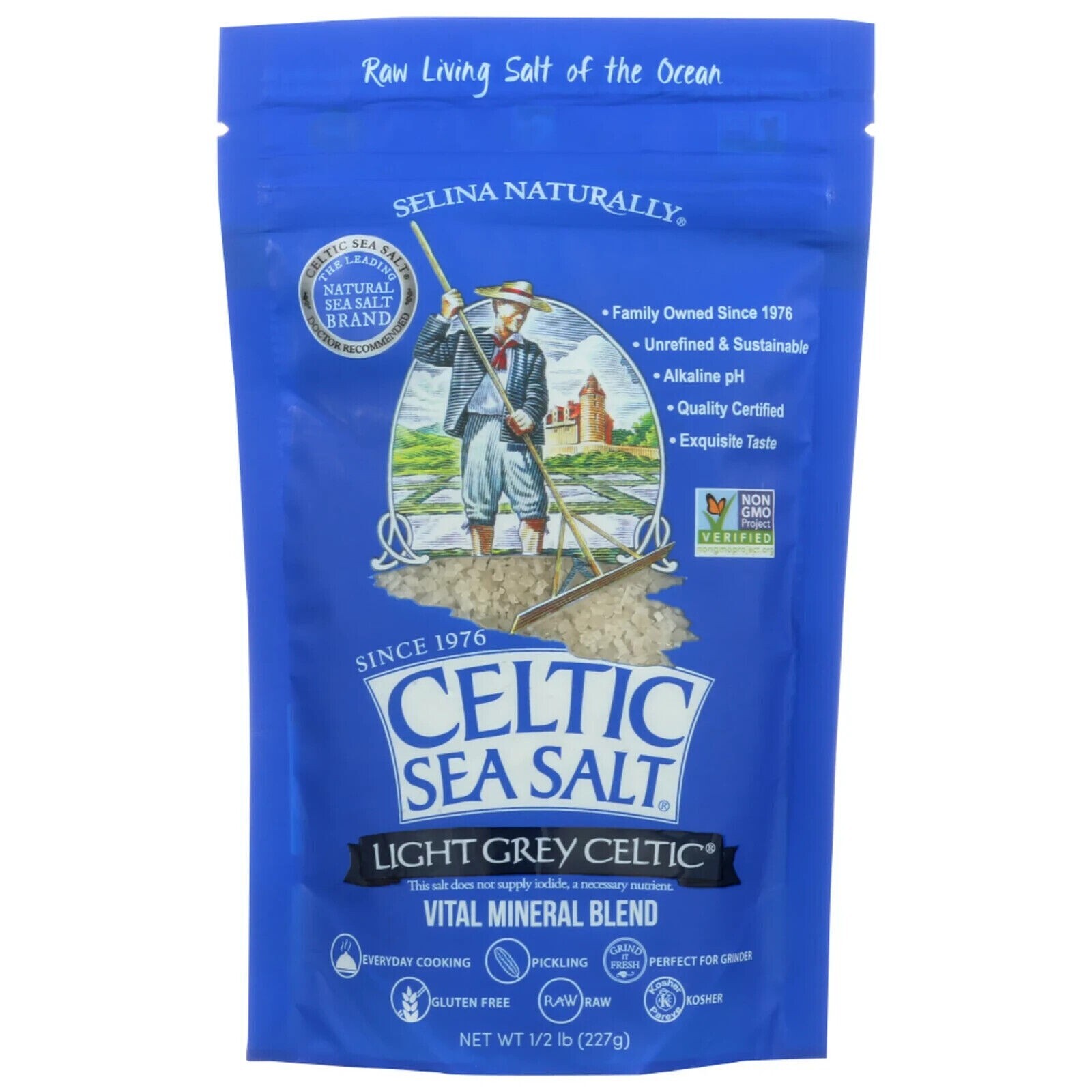 Celtic Sea Salt Light Grey, Coarse Grind, Gluten Free, Kosher, 1/2 LB