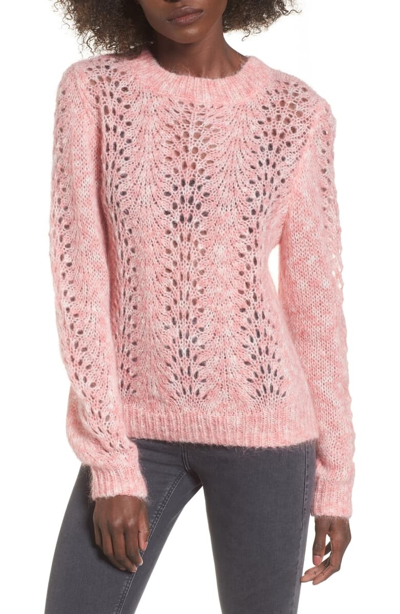 TOPSHOP 164639 Women's Long Sleeve Open Knit Sweater Strawberry