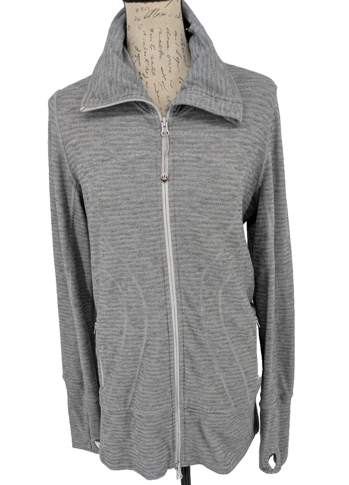 LULULEMON Full Zip Up Jacket Small 34" Bust Gray Heather Stripe - Image 2 of 4