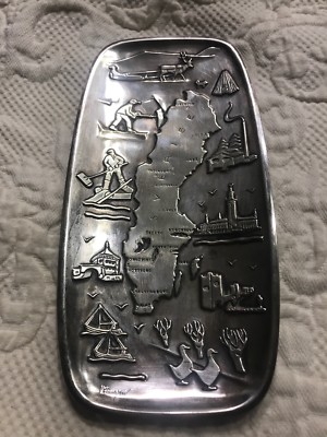 V. Ferengren Sverige Silver Plated Map Of Sweden Small Plate Decorative