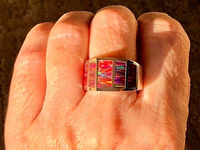 Men's 12 Red Wide Black Ring fire opal SUPER FLASH!! r heavy 'Flames Thrower' y image 4