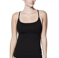 NIKE NESS8266 001 Women's Adjustable Crossback Tankini Bathing Suite Black XS