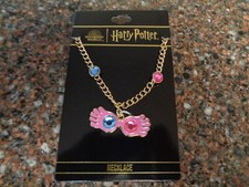 Harry Potter Luna Lovegood Glasses Spectrespecs Necklace Gold Tone Gem Accents