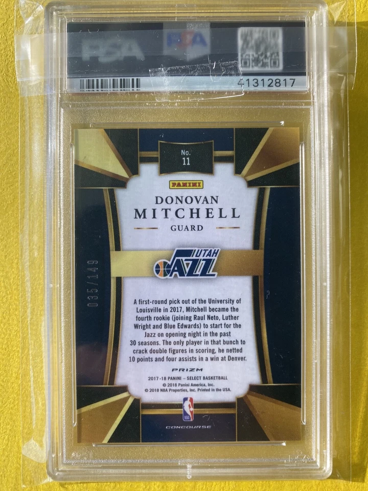 Donovan Mitchell Rookie RC 2017 Panini Select White Prizm #11 35/149 PSA 10 - Image 4 of 4