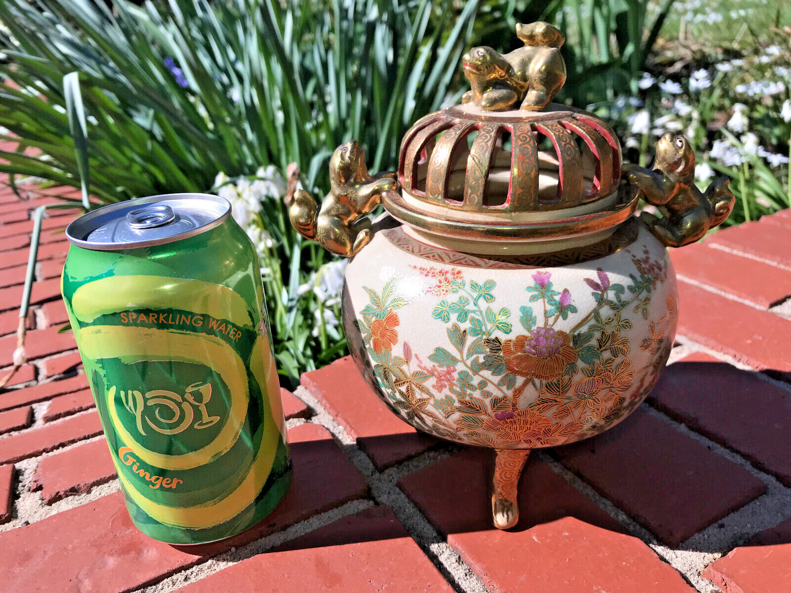 SATSUMA Ware CENSER KORO Hand Painted Japanese Antique MEIJI Era incense burner