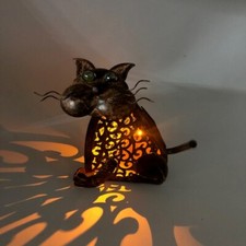 Cat Lamp 3D Solar Garden Decorations Lights Yard Metal Figures Amber LED Light
