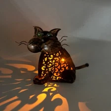 Cat Lamp 3D Solar Garden Decorations Lights Yard Metal Figures Amber LED Light