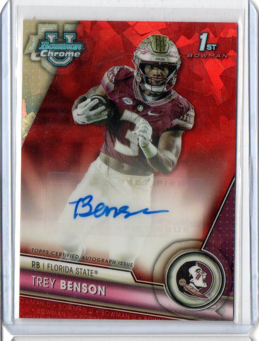 2023 TREY BENSON BOWMAN CHROME U RC 1ST AUTO RED REFRACTOR PARALLEL #d 1/5 FSU