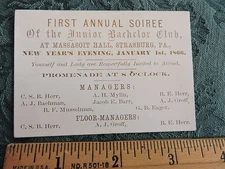 Rare 1866 Strasburg Pennsylvania PA Massasoit Hall Bachelor Ball Ticket