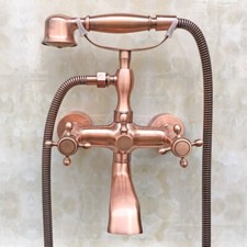 Antique Red Copper Wall Mounted Bathroom Clawfoot Bathtub Faucet w/ Hand Shower