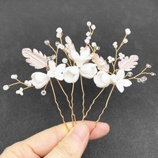 Flower Bridal Hair Pins White Ceramic Floral Leaf Wedding Hair Pieces Accesso...