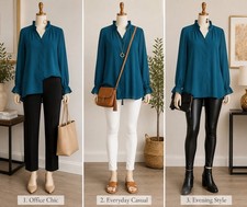 Susan Graver Womens 2XL Teal Button Front Tea...