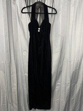 VTG Gunne Sax Jessica McClintock Velvet Maxi Slit Dress Womens 5/6 Black Witchy