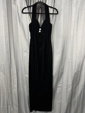 VTG Gunne Sax Jessica McClintock Velvet Maxi Slit Dress Womens 5/6 Black Witchy