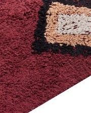 Tappeto In Cotone Con Nappe E Motivo A Diamante Rosso 160 X 230 Cm Soggiorno Camera Da Letto - 4
