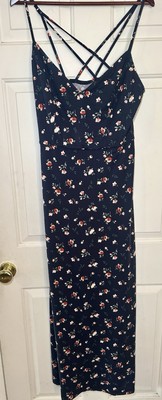NWOT Nine Britton Willow Brushed Knit Maxi Sun Dress Strappy Navy Floral  XL