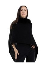 Alashan Luxe100 Cashmere Windchill Fox Trim Dress Topper Poncho: One-Size Ca...