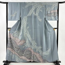 JAPANESE KIMONO HOMONGI BLUE-GRAY 157cm 5 ft 2 in PURE SILK FF9611