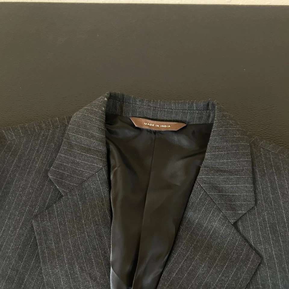 Merona Pinstripe Blazer Jacket Three Button Suit Coat Gray Mens 44 L - Image 2 of 4