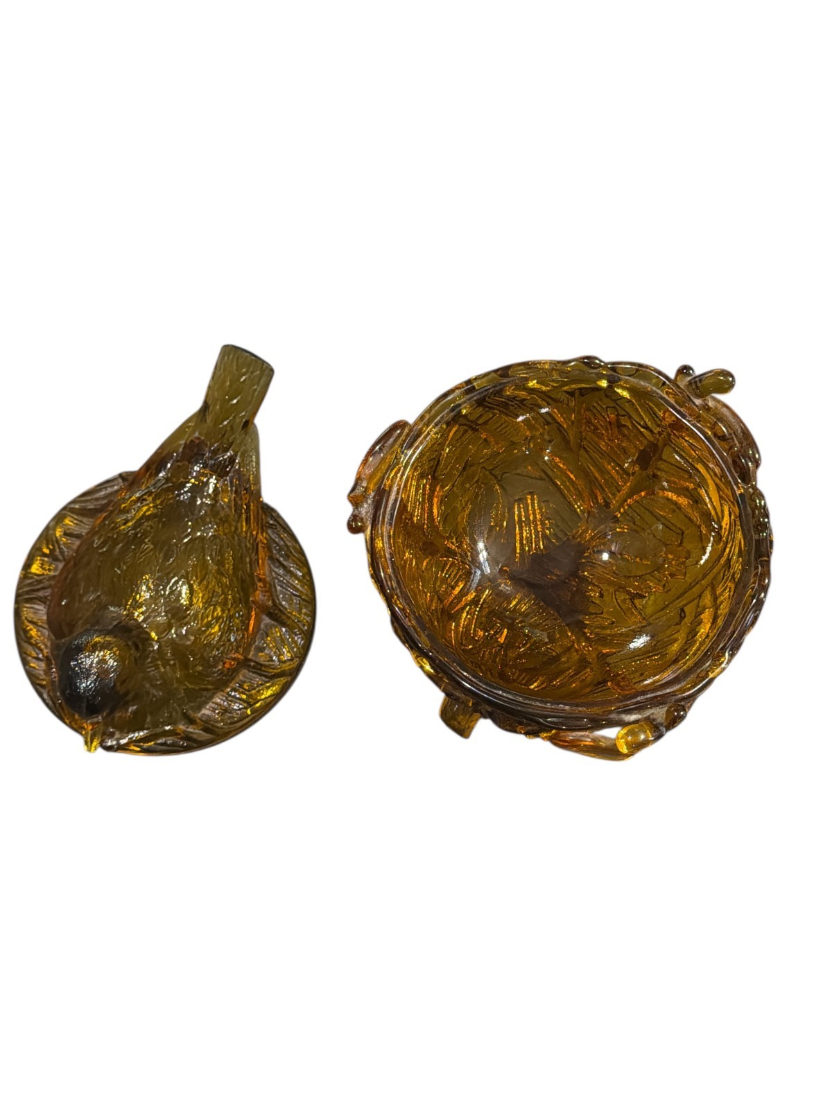 VTG Westmoreland amber bird nesting candy dish  READ