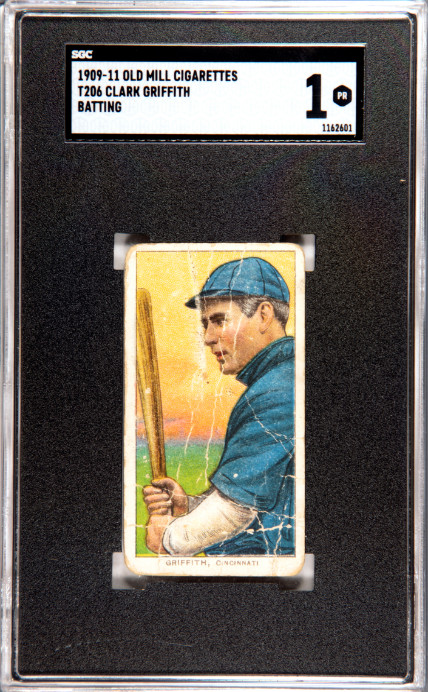 1909-11 T206 Clark Griffith Batting Old Mill Back SGC 1 - Nice Centering! HOF