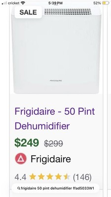 Frigidaire 50 Pint Dehumidifier FHDD5033W1 NEW!