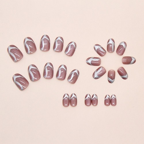 24pcs French False Nails Irregular Metallic Lines Nail Tips Fake Nials DIY - Picture 3 of 4