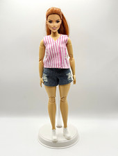 Hand-sewn striped sleeveless top  denim shorts for curvy barbie doll