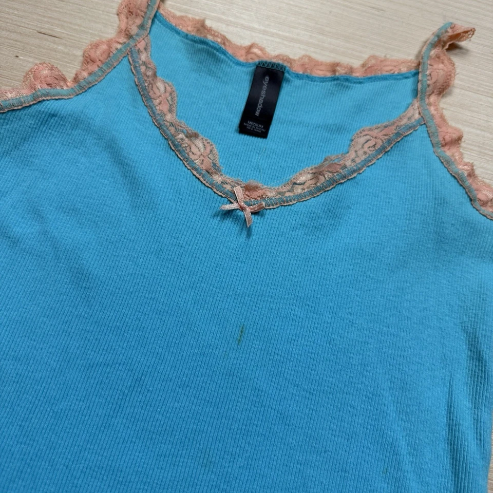 Sombra de ojos para mujer Y2K encaje ribete cami talla M verde azulado babydoll años 90 delicada coqueta Foto 2 de 4