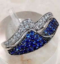 1CT Treated Blue Sapphire  Topaz 925 Sterling Silver Ring Jewelry Sz 7 MK1-2