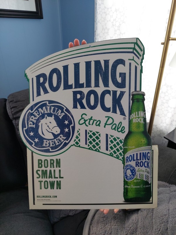 Vintage Rolling Rock Cardboard Sign