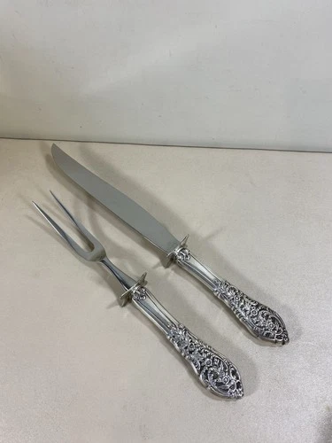 Sterling Silver Reed & Barton Florentine Lace Carving 13 5/8" Knife & 11" Fork