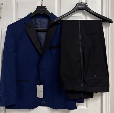 NWT 2 Pc Adam Baker Men s Classic Fit Black Tux Suit Sz 44S W38 S Blue/Black