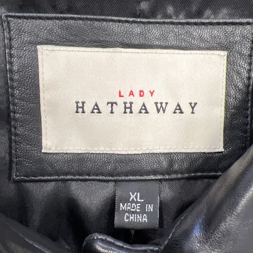 Lady Hathaway Leather Jacket Womens Black Long Sleeve Pockets Button Size XL - Picture 2 of 8