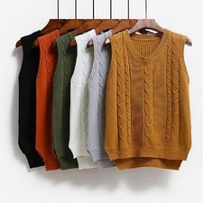 Women Knit Waistcoat Gilet Tank Sleeveless Sweater Vest Pullover Coat Tops SML