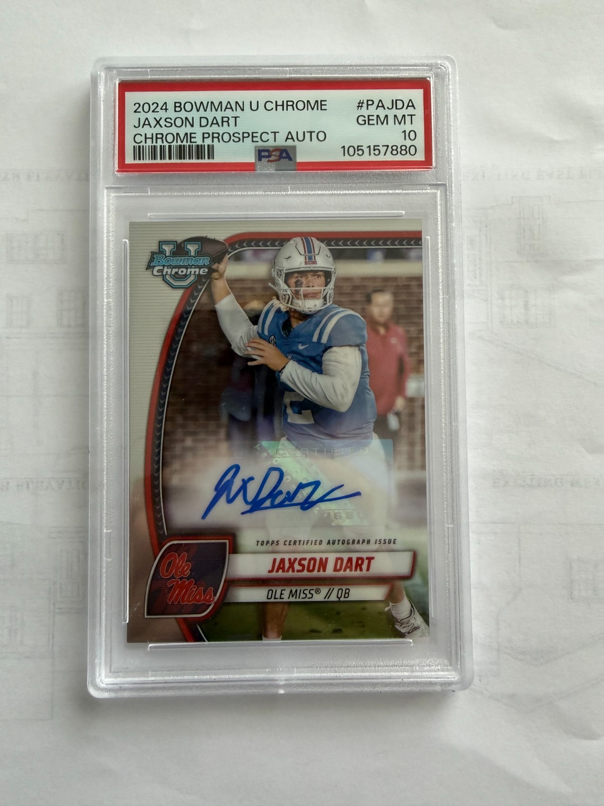 2024 BOWMAN U CHROME FOOTBALL JAXSON DART CHROME PROSPECT AUTO PSA 10