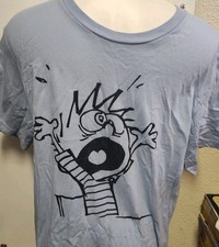 VINTAGE CALVIN  Hobbes Yelling Excited Comic Strip T Shirt L Light Blue Nice