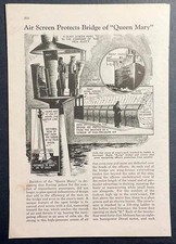 &ldquo;Air Screen Protects Bridge of Queen Mary&rdquo; 1936 pictorial Ocean Liner Design