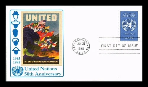 US COVER FIRST DAY OF ISSUE UNITED NATIONS 50TH ANNIVERSARY 1945 TO 1995