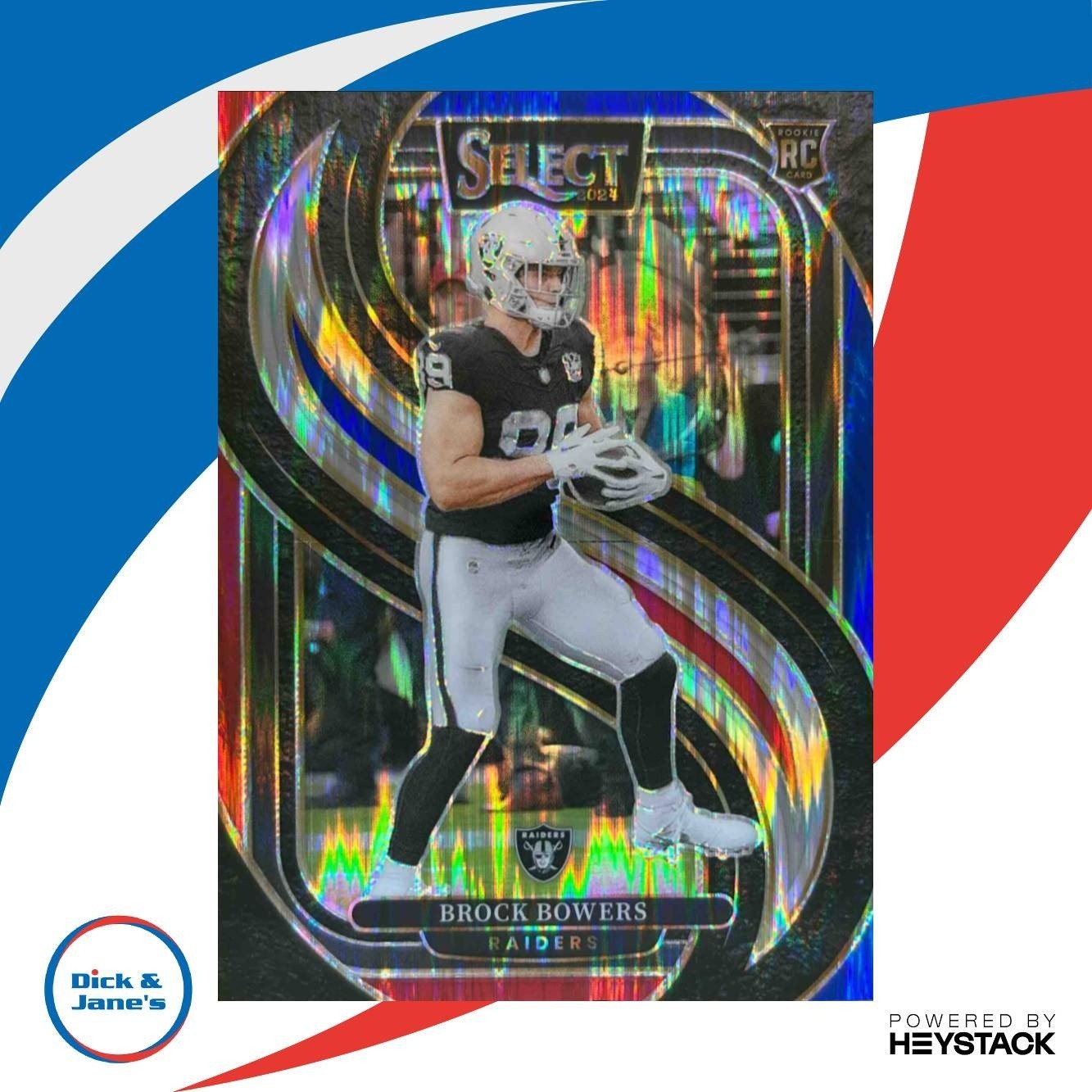 2024 Panini Select Brock Bowers Premier Red and Blue Prizm Shock #118 RC Raiders