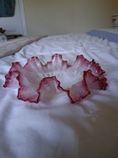 Antique Cranberry Basket Bowl Shade Ruffled Fluted Glass.