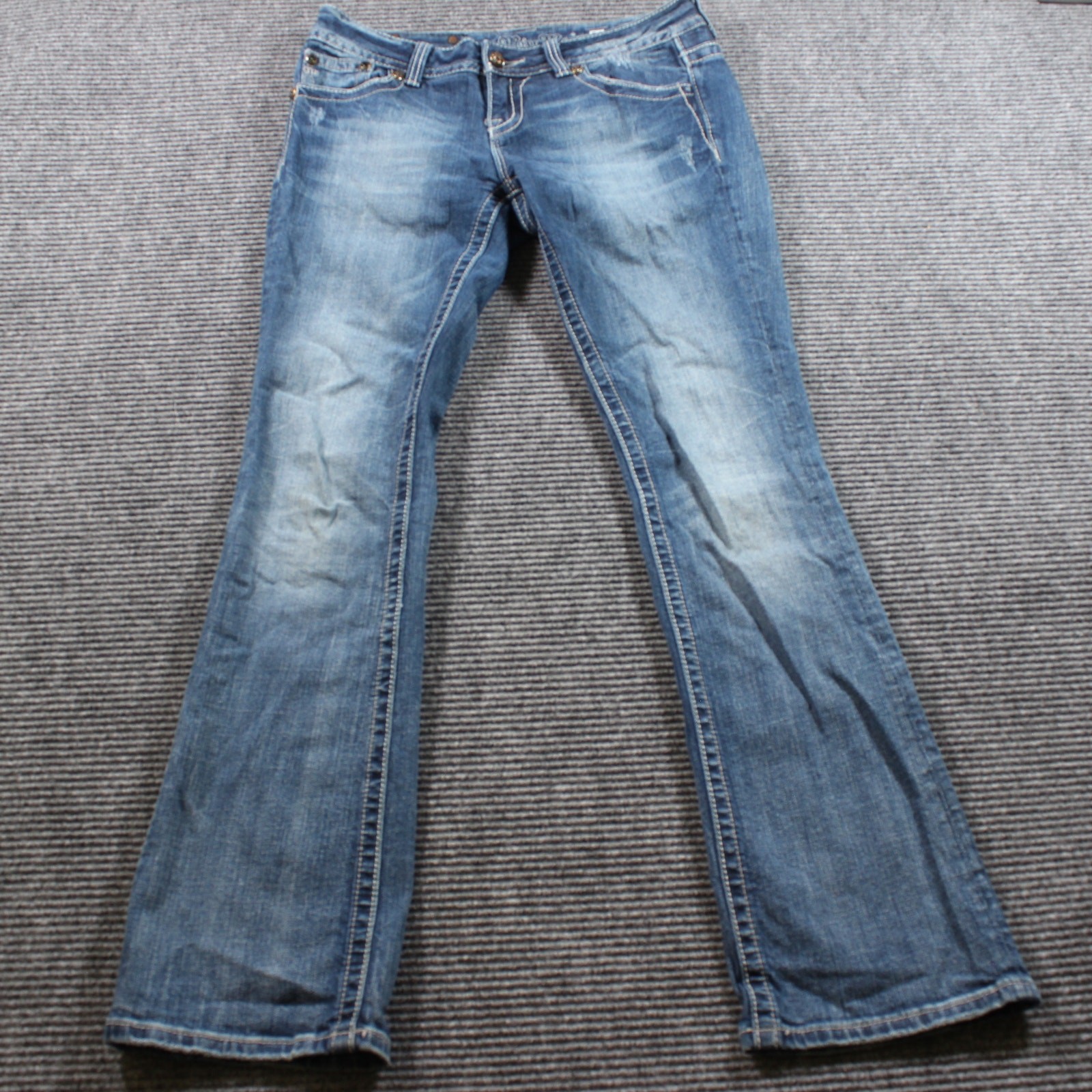 Miss Me Jeans Women's 28x35 Blue Easy Boot Sequined Flap Pockets Tall Inseam